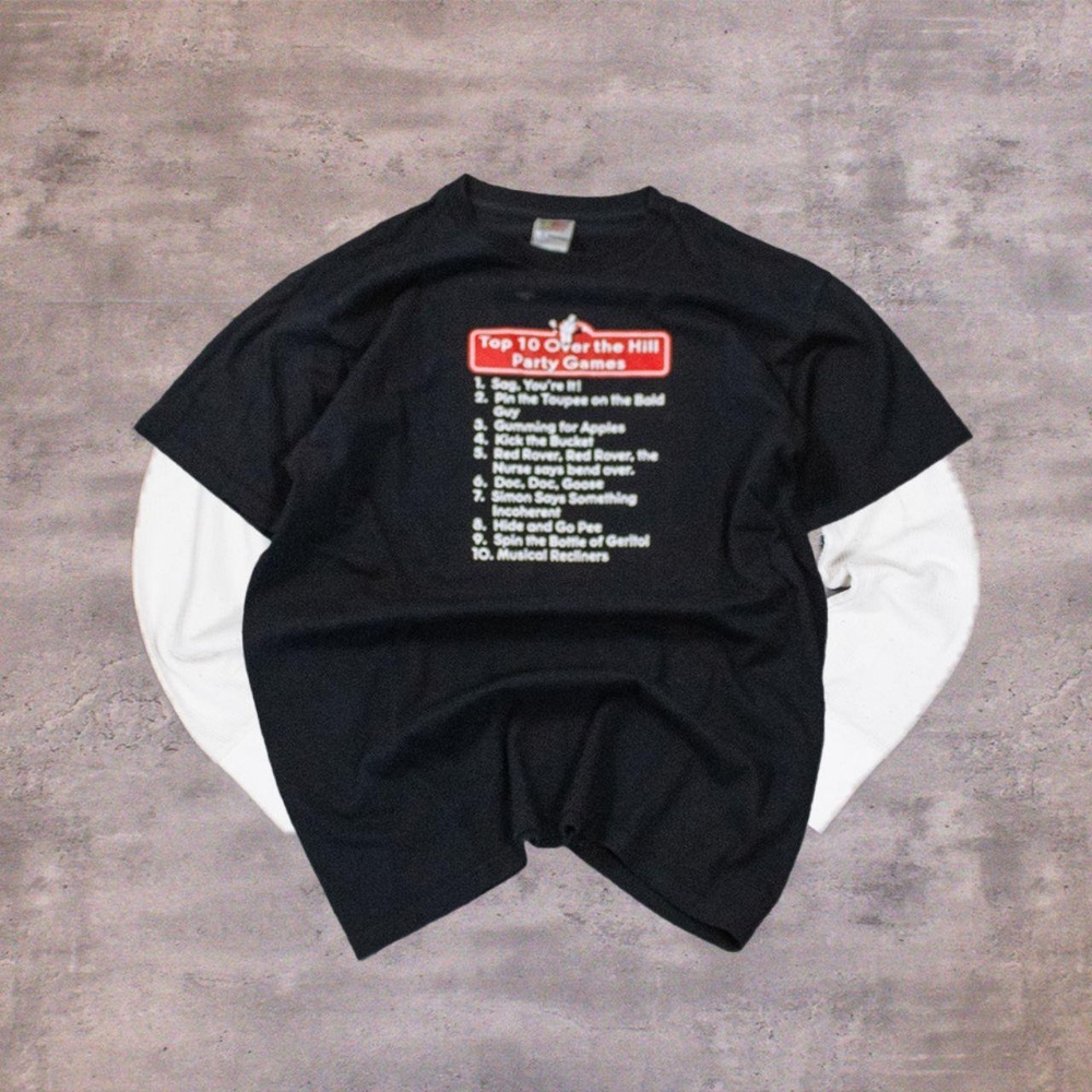 00's Top 10 Over The Hill Party Games Meme Comedy Humor Black T-Shirt